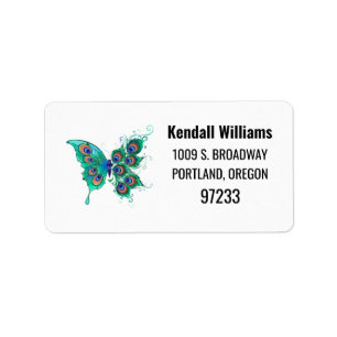 Etiqueta Borboleta com Penas de Pavão Verde