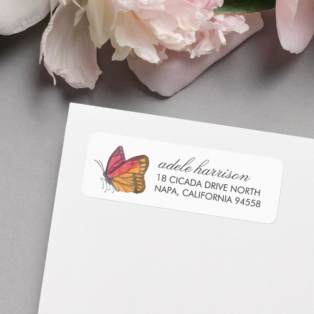 Etiqueta Borboleta de Aquarela Vermelha (Criador carregado)