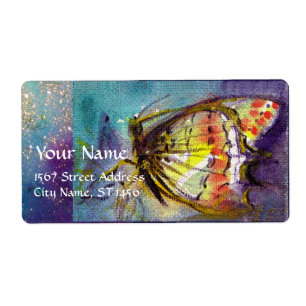 ETIQUETA BORBOLETA MÁGICA EM SPARKLES DOURADOS AZUIS