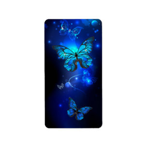 Etiqueta Borboleta Morpho no Fundo Escuro