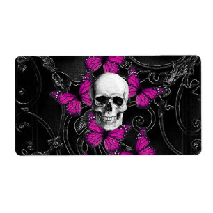 Etiqueta Borboletas do crânio da fantasia e do rosa quente