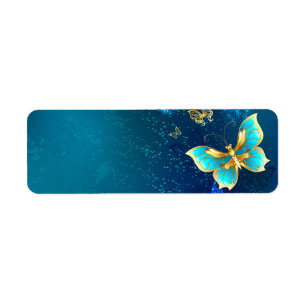 Etiqueta Borboletas Douradas em um Fundo Azul