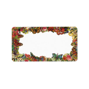 Etiqueta Borboletas e flores Borda da Vintagem