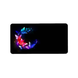 Etiqueta Borboletas Neon Night brilhantes sobre fundo preto