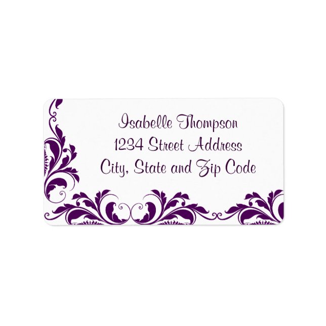 Etiqueta Borda Flourada do Damasco Roxo Chic (Frente)