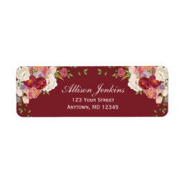 Etiqueta Bordô Bege Floral Peônia Personalizado Endereço de