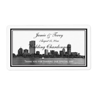 Etiqueta Boston Skyline Engravidou O Rótulo Do Vinho H