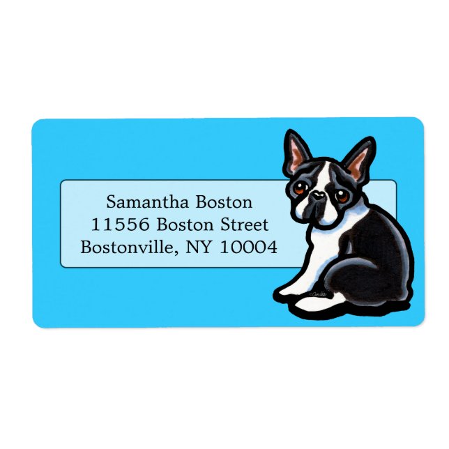 Etiqueta Boston Terrier Profile Studio Azul (Frente)