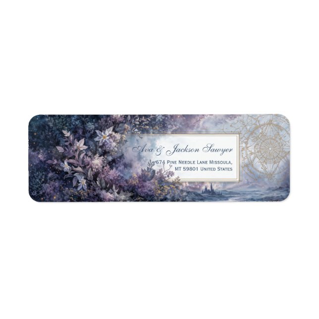 Etiqueta Botânica Dourada Cósmica Lavanda Celestial (Frente)