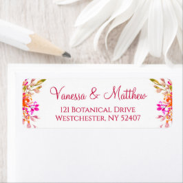 Etiqueta Botanical Pink and Orange Wedding Return Address