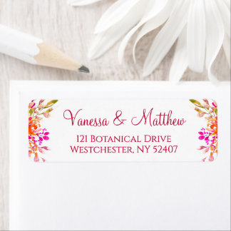 Etiqueta Botanical Pink and Orange Wedding Return Address