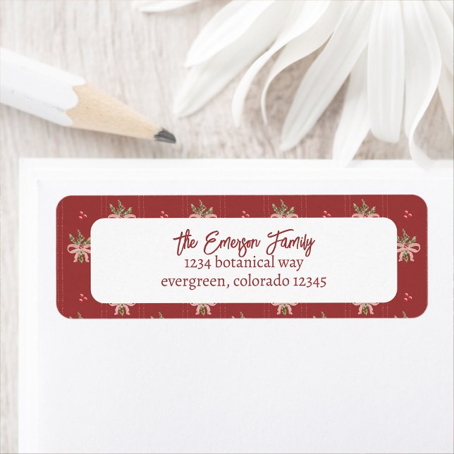 Etiqueta Botânicos Vermelho Rústico Natal (Rustic Red Christmas Botanicals Return Address Label by Painted Paperie)