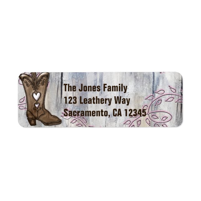 Etiqueta Botas Country Rosa Rústicas Fofas Presente de Chá  (Frente)