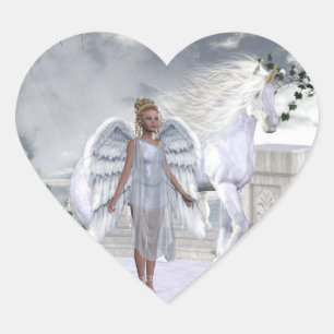 Etiqueta branca do coração do anjo do unicórnio