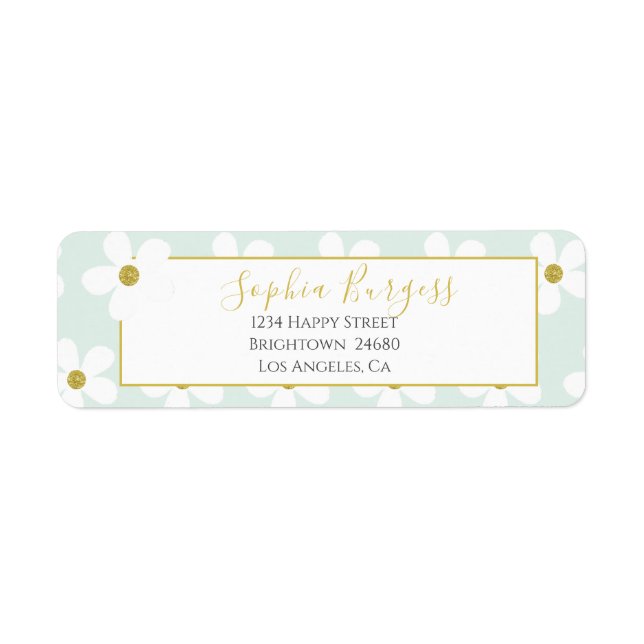 Etiqueta Branca Verde Elegante - Simples margarida Dourada (Frente)