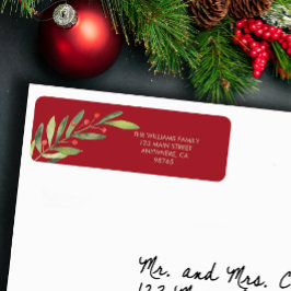 Etiqueta Branch and Berries Red Christmas Return Address