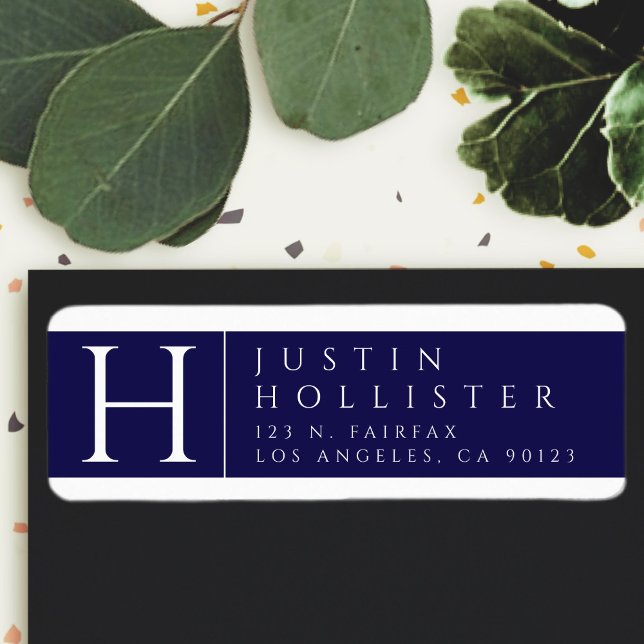 Etiqueta Branco e Marinho | Endereço de devolução clássico (Criador carregado)