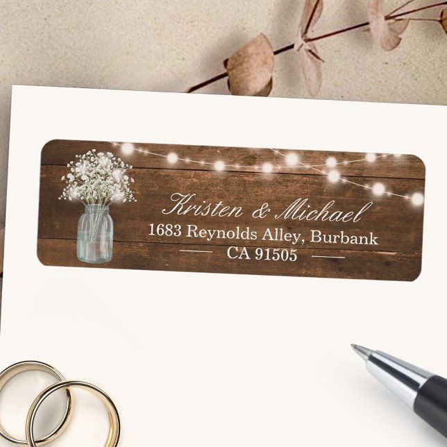 Etiqueta Breath Mason Jar String Luz Madeira Rústica (Criador carregado)