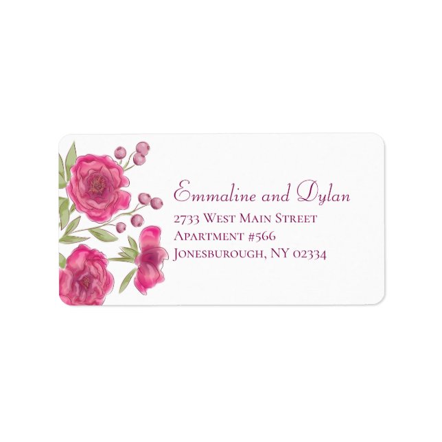 Etiqueta Bright Pink Rose Wedding Address Labels (Frente)
