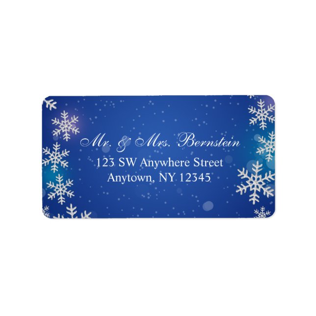 Etiqueta Bright Snowflakes Blue Winter Address (Frente)