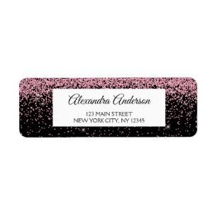 Etiqueta Brilhante e cintilação do Casamento Preto Rosa
