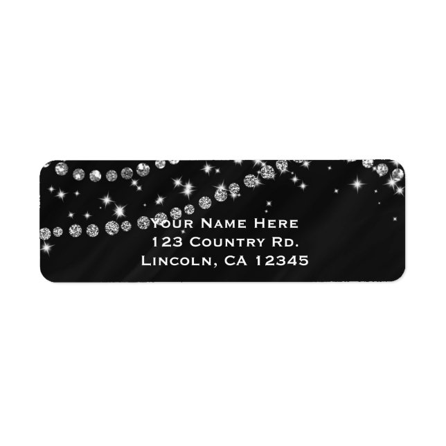 Etiqueta Brilho Glam Black & Silver Diamond Bling (Frente)