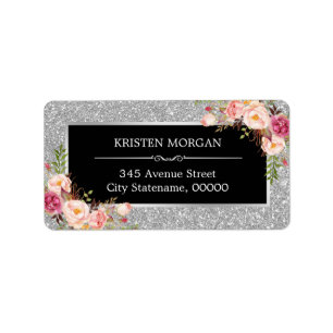 Etiqueta Brilho Glam floral cor-de-rosa elegante das cinzas