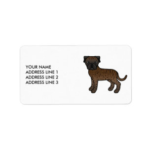 Etiqueta Brindle Bullmastiff Cute Cartoon Dog & Text
