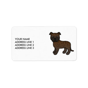 Etiqueta Brindle English Staffie Cute Cartoon Dog & Text