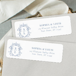 Etiqueta Broco Crest Monograma Blue Wedal Return Address