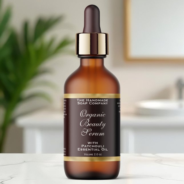 Etiqueta Brown and Gold Cosmetics Dropper Bottle Label (Criador carregado)