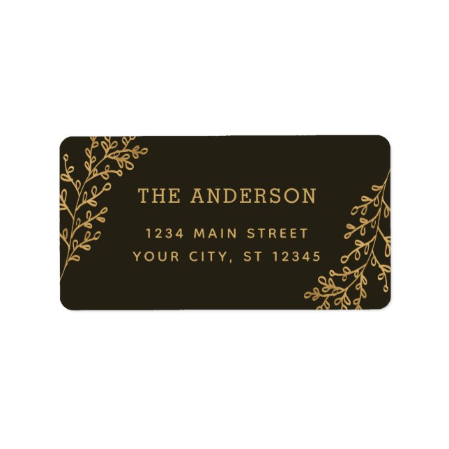 Etiqueta Brown Berry Sprig Foliage Endereço (Frente)