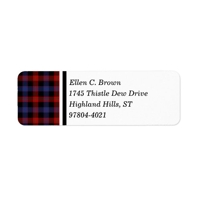 Etiqueta Brown Clan Red e Blue Scottish Tartan (Frente)