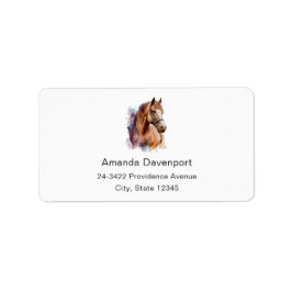 Etiqueta Brown Horse Head Portrait in Watercolor Address