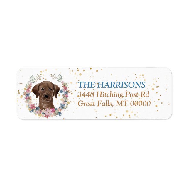 Etiqueta Brown Labrador Retriever Spring Flowers Wreath (Frente)