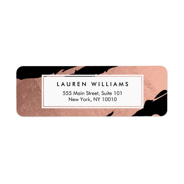 Etiqueta Brushstrokes Dourados abstrato Rosa em Preto (Frente)