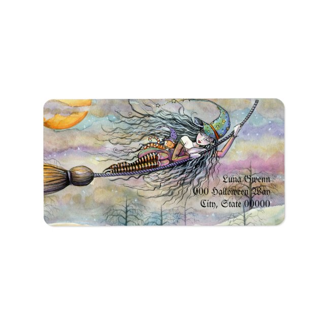 Etiqueta Bruxa de Halloween nos Rótulos de Endereço de Voo (Frente)