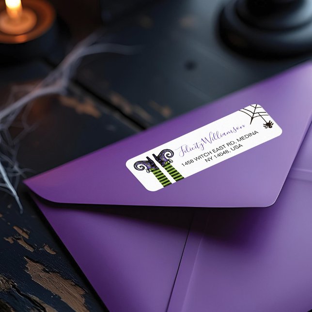 Etiqueta Bruxa e Halloween de aranha malvadas (Whimsical Wicked Witch & Spider Halloween Label)