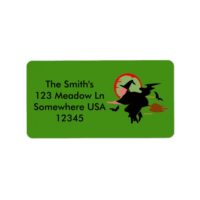 Etiqueta Bruxa Voadora de Halloween (Frente)
