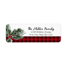 Etiqueta Buffalo plaid greenery holiday return address