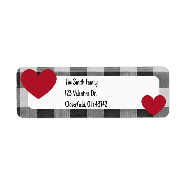 Etiqueta Buffalo Plaid Valentine Modern Neutral Heart (Frente)