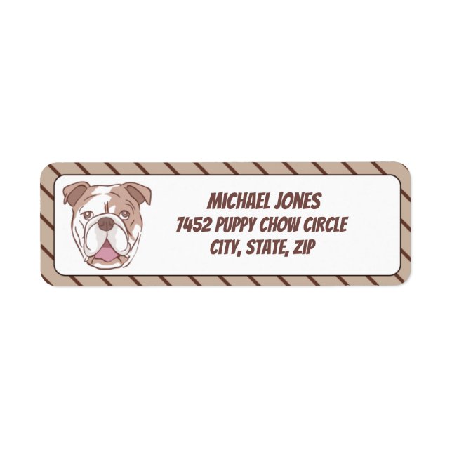 Etiqueta Bulldog com Stripes Diagonais Marrons (Frente)