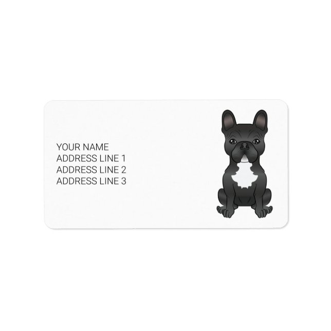 Etiqueta Bulldogue Francês Preto e Branco Cartoon Cachorro  (Frente)
