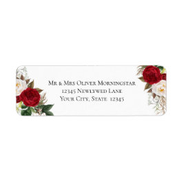 Etiqueta Buquê Floral Elegante Vermelho e Branco