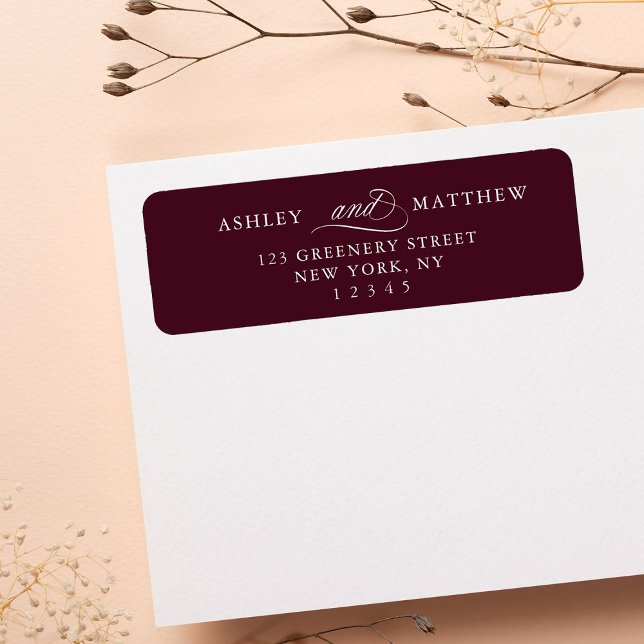 Etiqueta Burgund Romantic Swirtic Calliografia Endereço de  (Criador carregado)