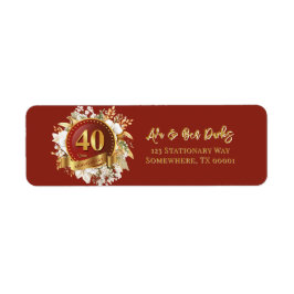 Etiqueta Burgundy E Dourada Floral 40º Aniversário De Casam