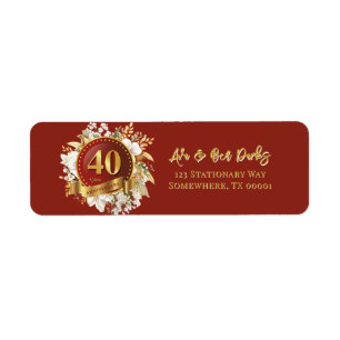 Etiqueta Burgundy E Dourada Floral 40º Aniversário De Casam