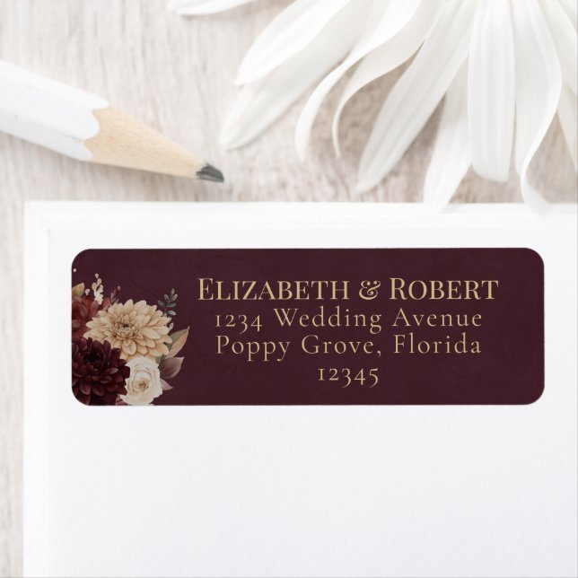 Etiqueta Burgundy Floral Gothic Wedding Address Label (Insitu)