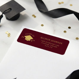 Etiqueta Burgundy Graduation Cap Return Address