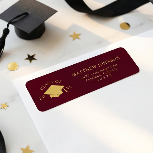 Etiqueta Burgundy Graduation Return Address (Criador carregado)